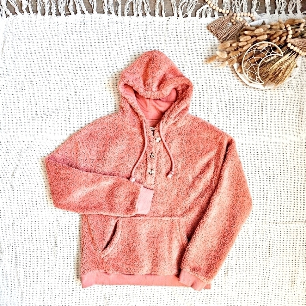 Maurices Pull Over Front Pocket Hooded Button Henley Sweater Soft Loungewear XS